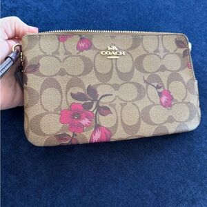 Coach Tan and Pink Floral Wristlet